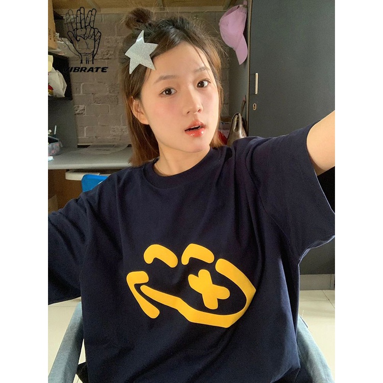 Áo Thun Cotton Tay Ngắn Dáng Rộng In Chữ VIBRATE Phong Cách Mỹ Thời Trang Mùa Hè Cho Cặp Đôi