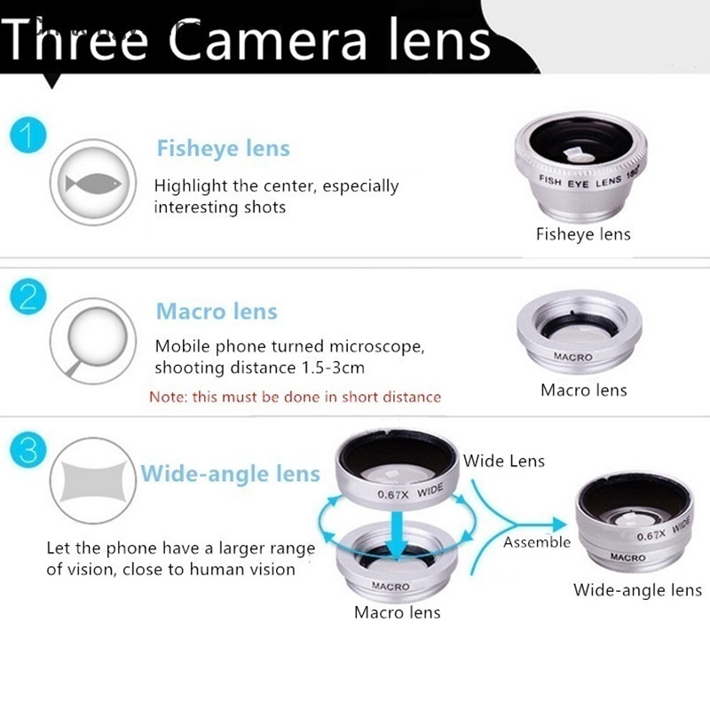 Bộ Lens Mắt Cá 3 Trong 1 Cho Điện Thoại Thông Minh, Ống Kính Fisheye Và Kẹp Macro | BigBuy360 - bigbuy360.vn