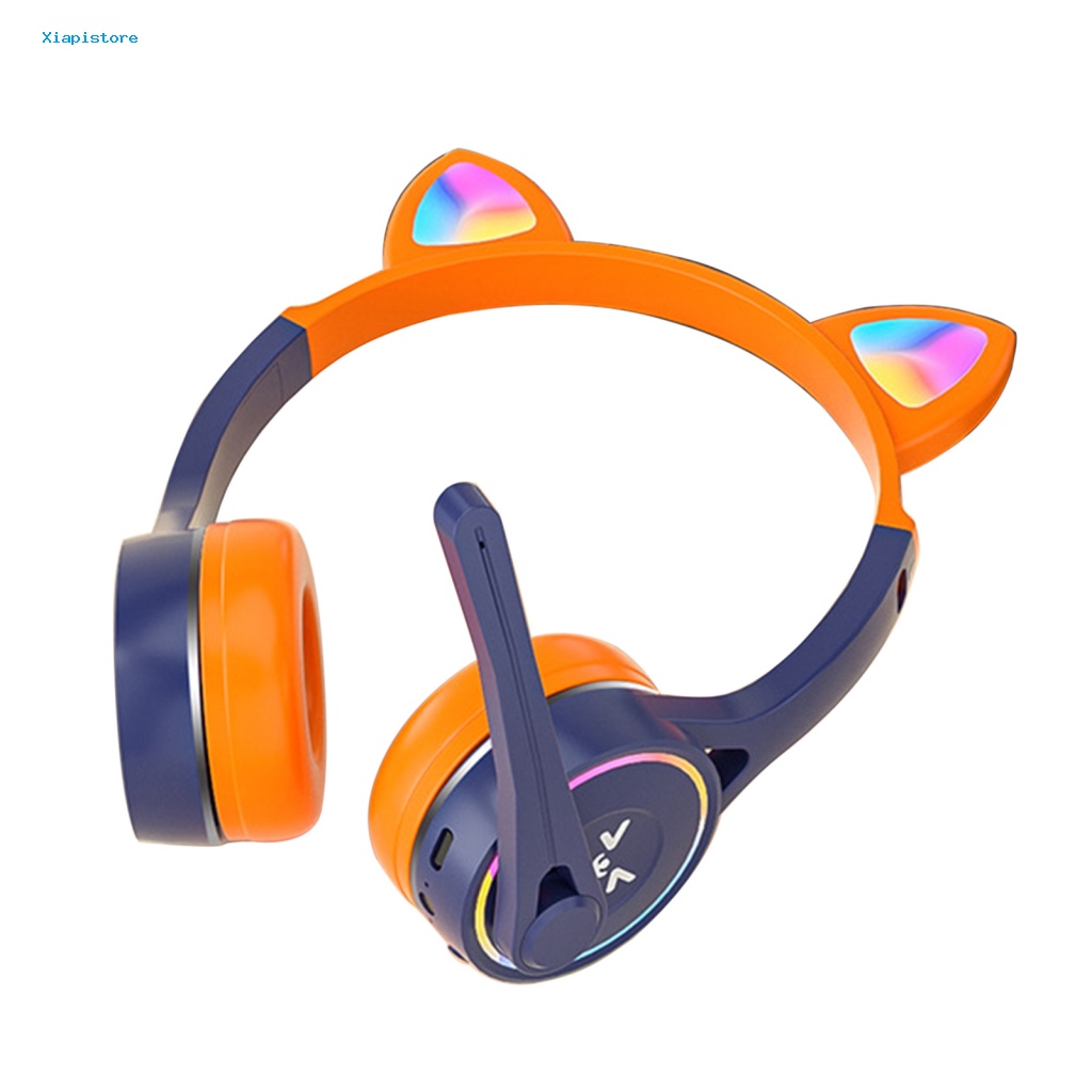 Tai Nghe Chụp Tai Bluetooth Không Dây Hỗ Trợ Thẻ TF RGB Hình Tai Mèo Dễ Thương Cho Trẻ Em