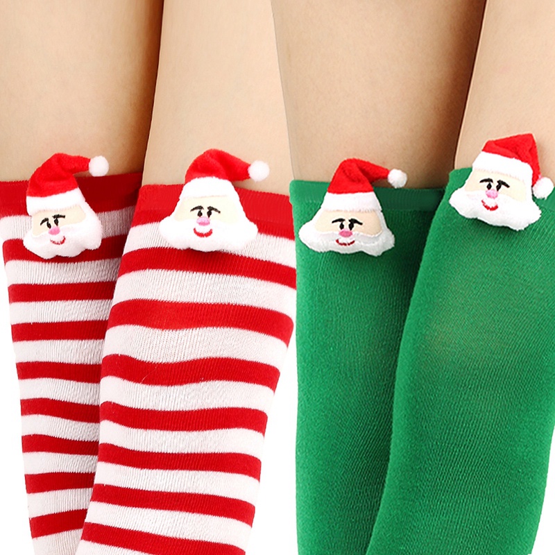 Cô gái trên đầu gối sọc dài in đùi vớ sọc cao ngọt ngào dễ thương cộng với kích thước ông già noel overknee vớ
