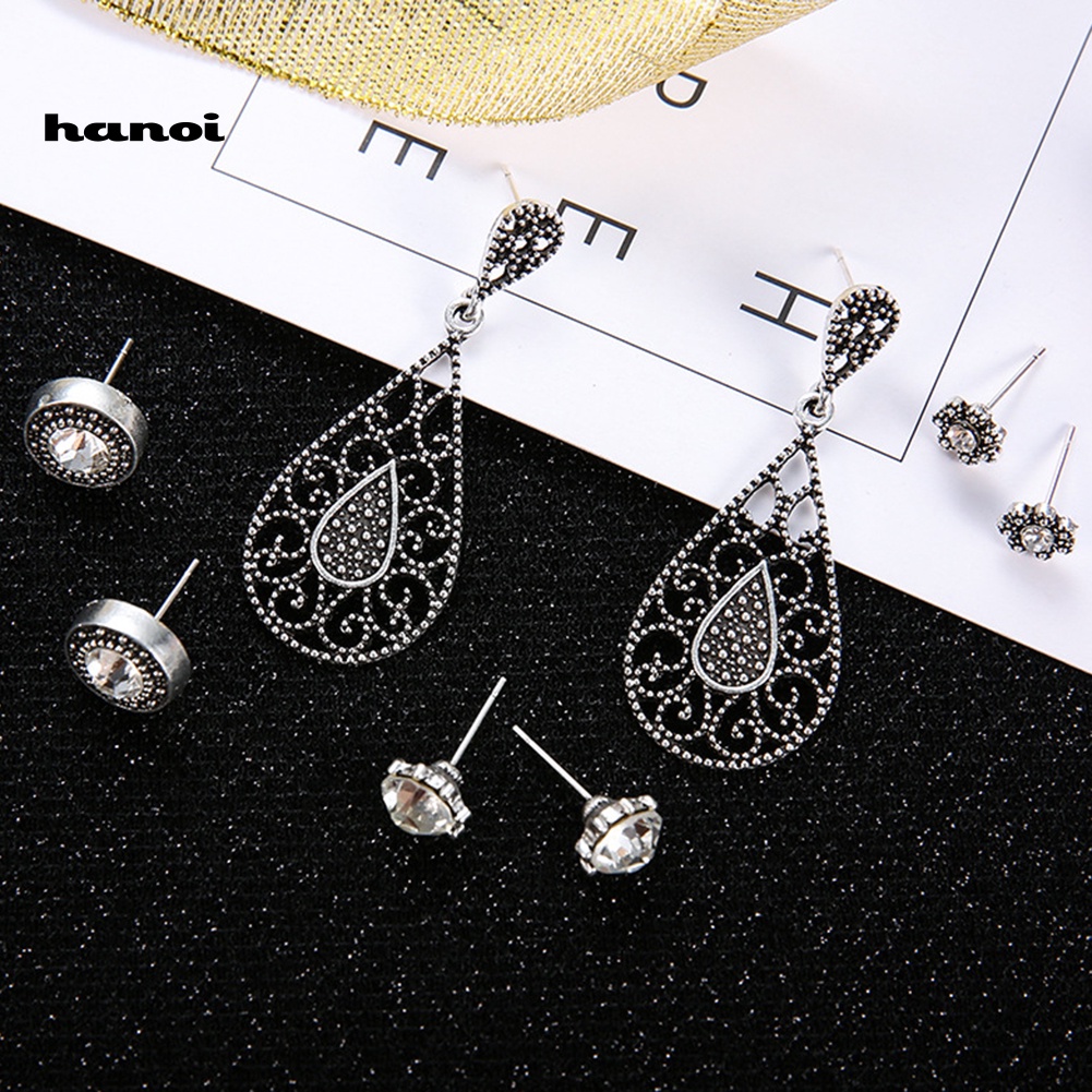 Set Bông Tai Đính Đá Hình Giọt Nước Thời Trang Boho