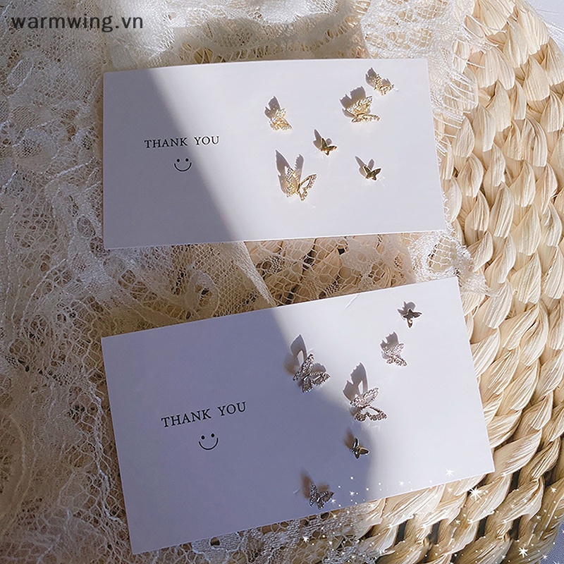 Set 6 Bông Tai Hình Bướm Đính Đá Zircon Đơn Giản Cho Nữ