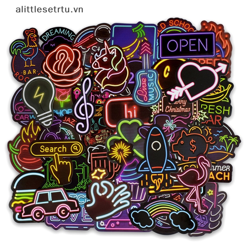 Bộ 50 Đèn neon Dễ Thương Dùng Trang Trí Vali / laptop / guitar Vn VN VN