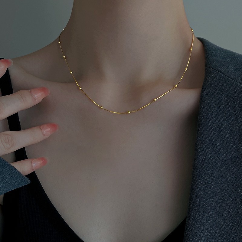 Vòng cổ Xương Rắn Mạ Vàng 18K Đính Hạt Tròn Đơn Giản