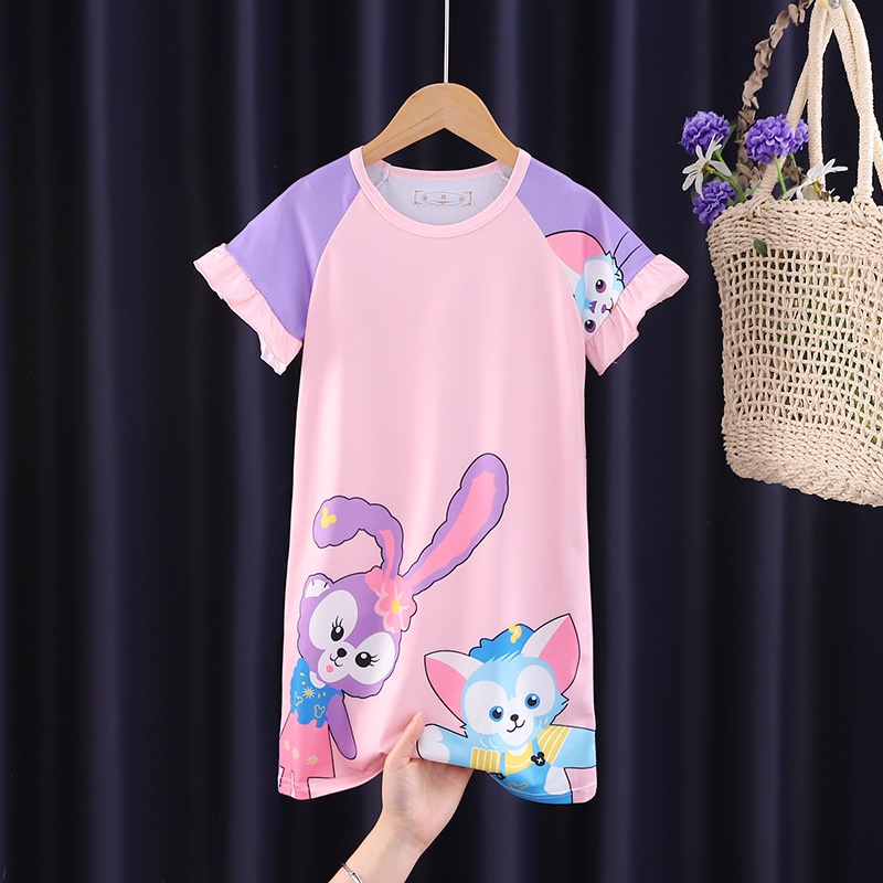 Kawaii sanrios kids nightdress dễ thương anime mymelody kuromi cinnamoroll phim hoạt hình đồ ngủ mùa hè tay ngắn váy đồ mặc nhà quà tặng