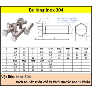 Bulong inox 304 M16 (30-100mm) - DIN933