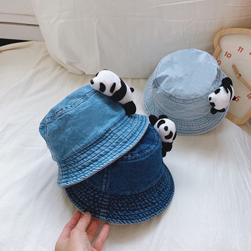 Nón Bucket Denim Hình Gấu Trúc 3D Dễ Thương Cho Bé