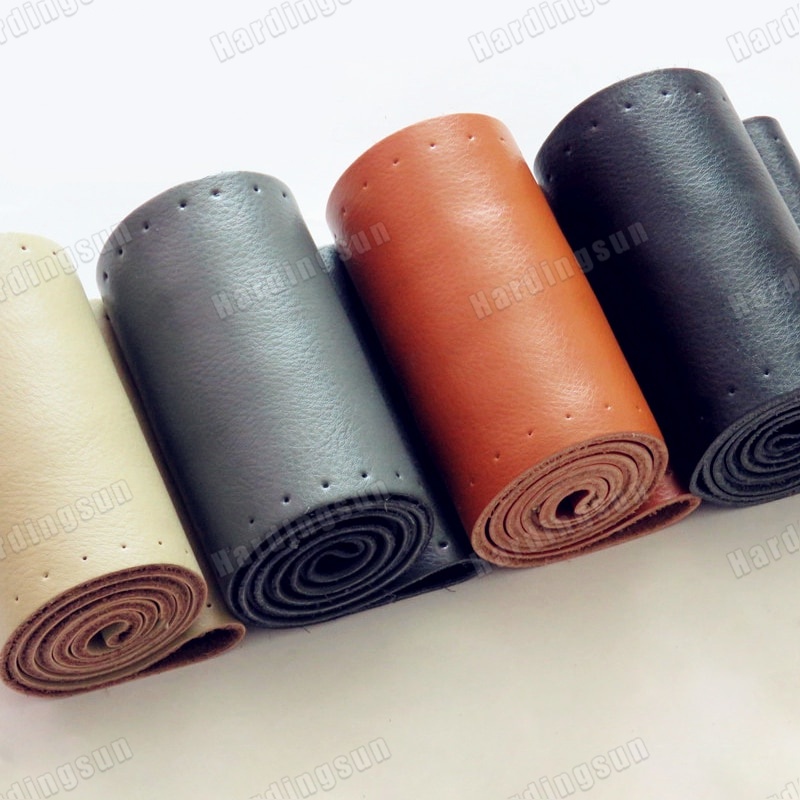Vỏ Bọc Vô Lăng Xe Hơi Bằng Da Màu Đen Thêu Chỉ Kèm Kim May Thông Dụng