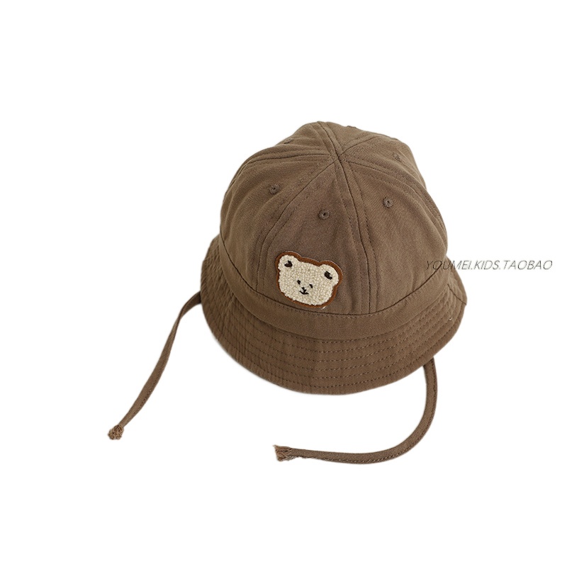 Mũ Tai Bèo Vải Lanh Chống Nắng Màu Trơn Thêu Họa Tiết Gấu Hoạt Hình Phong Cách Cổ Điển Thời Trang Mùa Hè Cho Bé