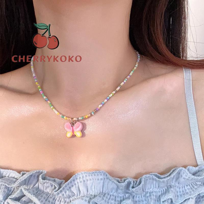 🍒🍒CHERRYKOKO Vòng cổ Xâu Hạt Mặt Và Bướm Nhiều Màu Sắc
