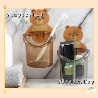 Cốc đựng bàn chải đánh răng có lỗ giúp khô nhanh gắn tường không cần khoan hoạ tiết hình gấu nhiều màu