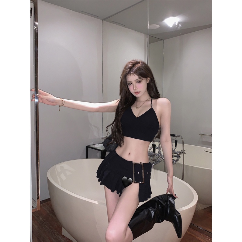 Bộ Áo Hai Dây Phối Chân Váy Xếp Ly Thời Trang Mùa Hè Mới 2023 Cho Nữ