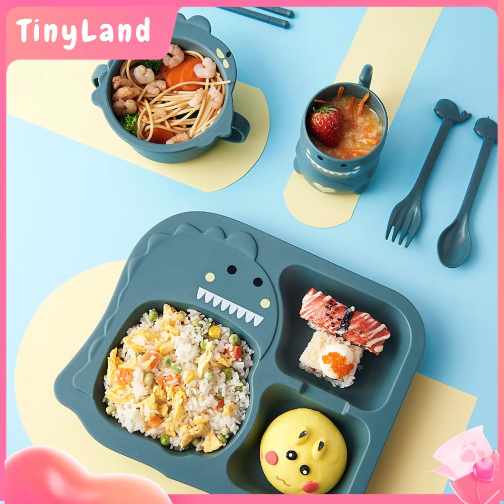 TinyLand Bộ Đồ Ăn Trẻ Em PP Hoạt Hình Dễ Thương Họa Tiết Khủng Long Bát Chia Cho Bé Học Sinh Tiểu cmman