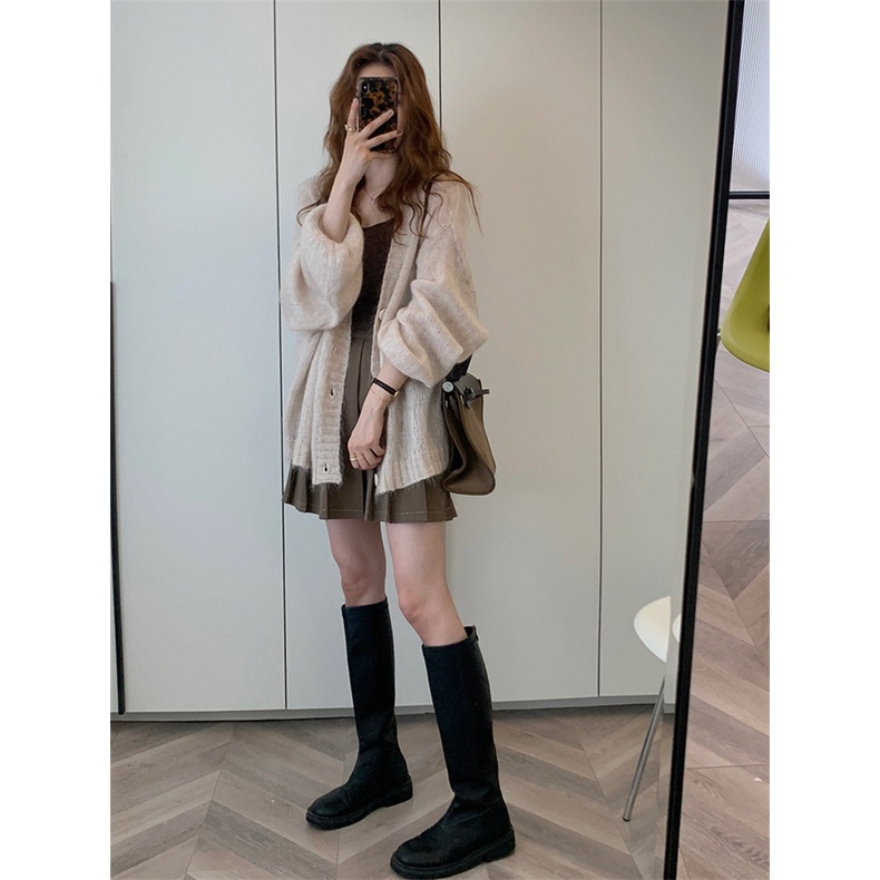 Áo khoác len cardigan trơn dáng dài hàng Quảng Châu ms1206