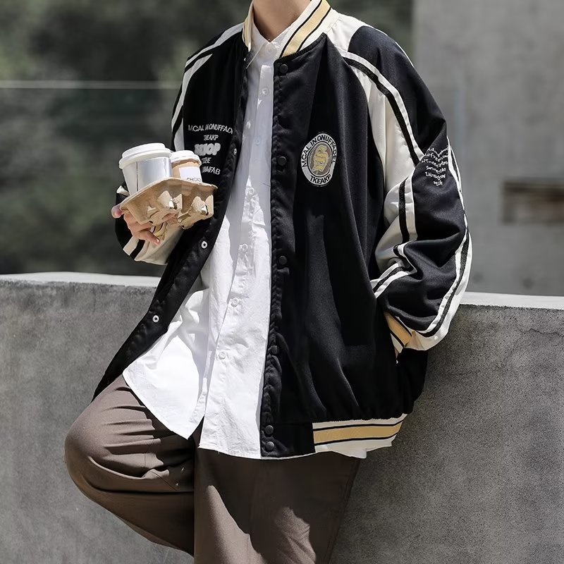 Áo Khoác Bóng Chày Tay Dài Thêu Khối Màu Sắc retro Mỹ Dành Cho Nam Nữ