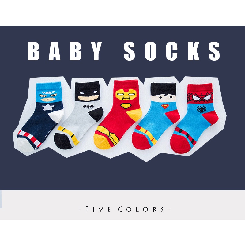 Vớ Cotton Dày Thoáng Khí Giữ Ấm Mùa Đông In Họa Tiết Hoạt Hình Marvel Iron Man Superman Batman