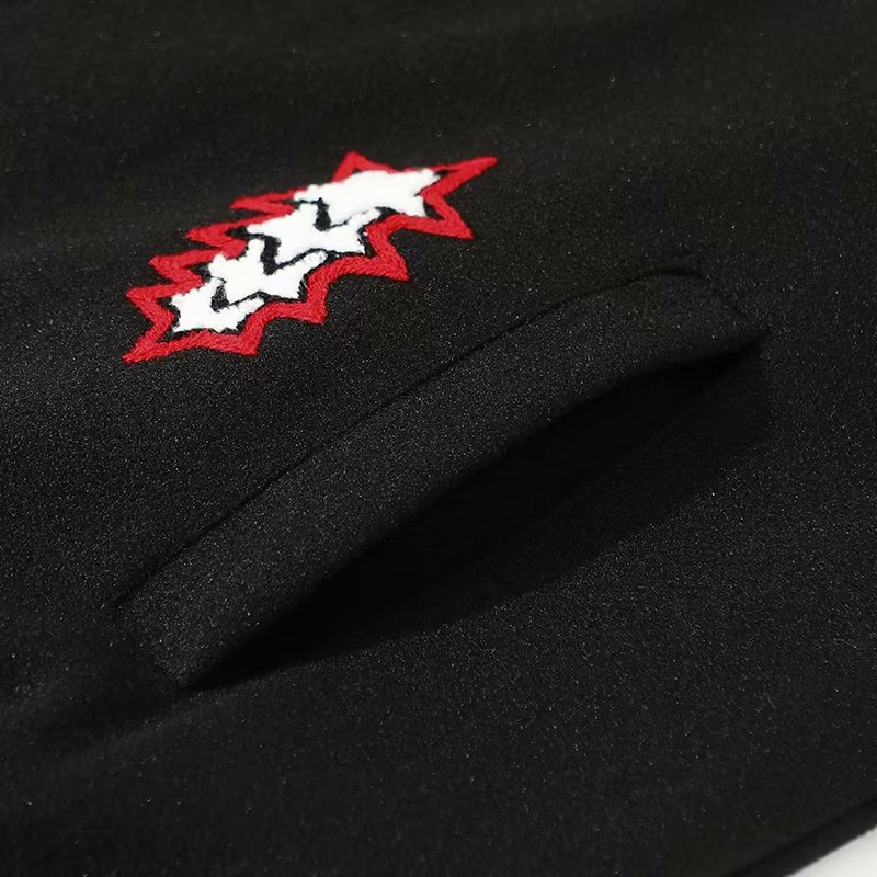 Áo Khoác Bóng Chày Bằng Da Phối Len Thêu Họa Tiết Màu Đỏ Đen Phong Cách Retro Mỹ Thời Trang Cho Nam