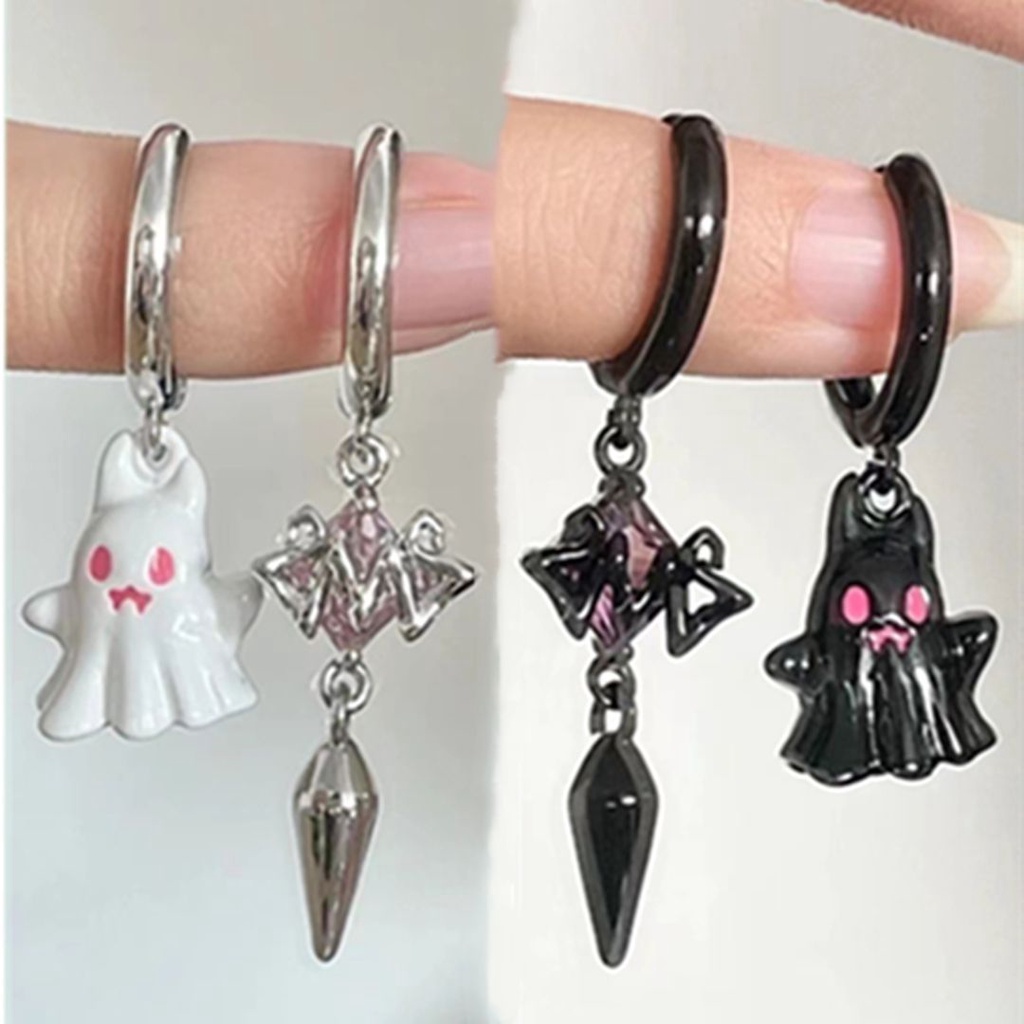 Khuyên Tai Bạc 925 Hình Con Ma Nhỏ Dễ Thương Phong Cách Punk Hàn Quốc Cho Nữ