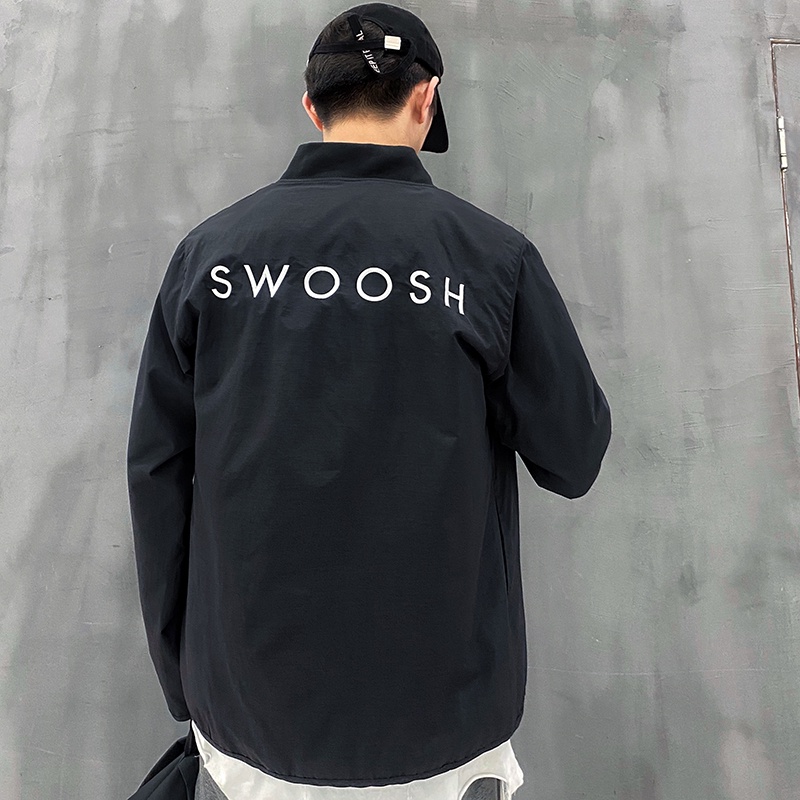 Áo Khoác Gió Thêu Logo Nike100% Chính Hãng SWOOSH Phối Nút Cá Tính Cho Nam