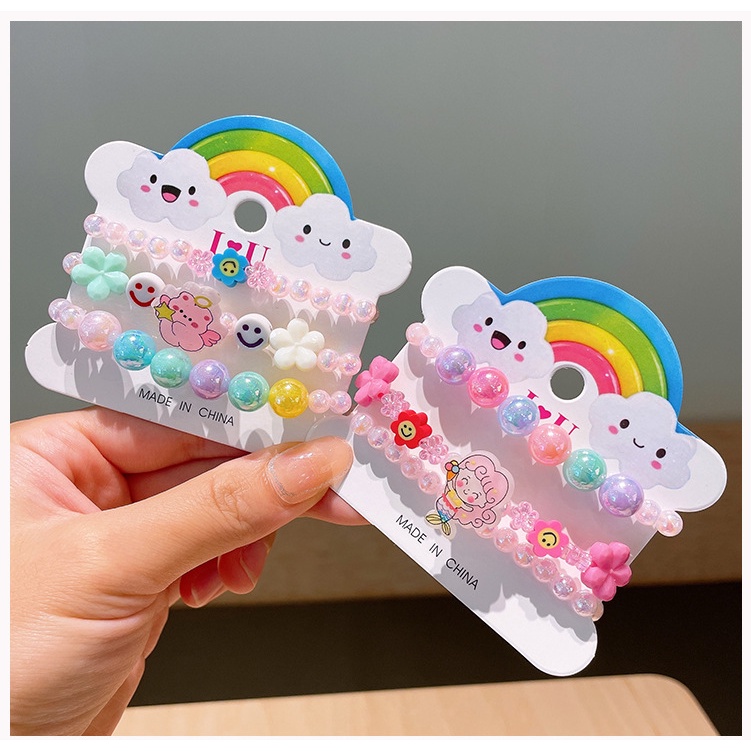 Bộ 3 Vòng Tay Hạt Acrylic Xỏ Hình Trái Cây Hoạt Hình Dễ Thương Cho Bé Gái