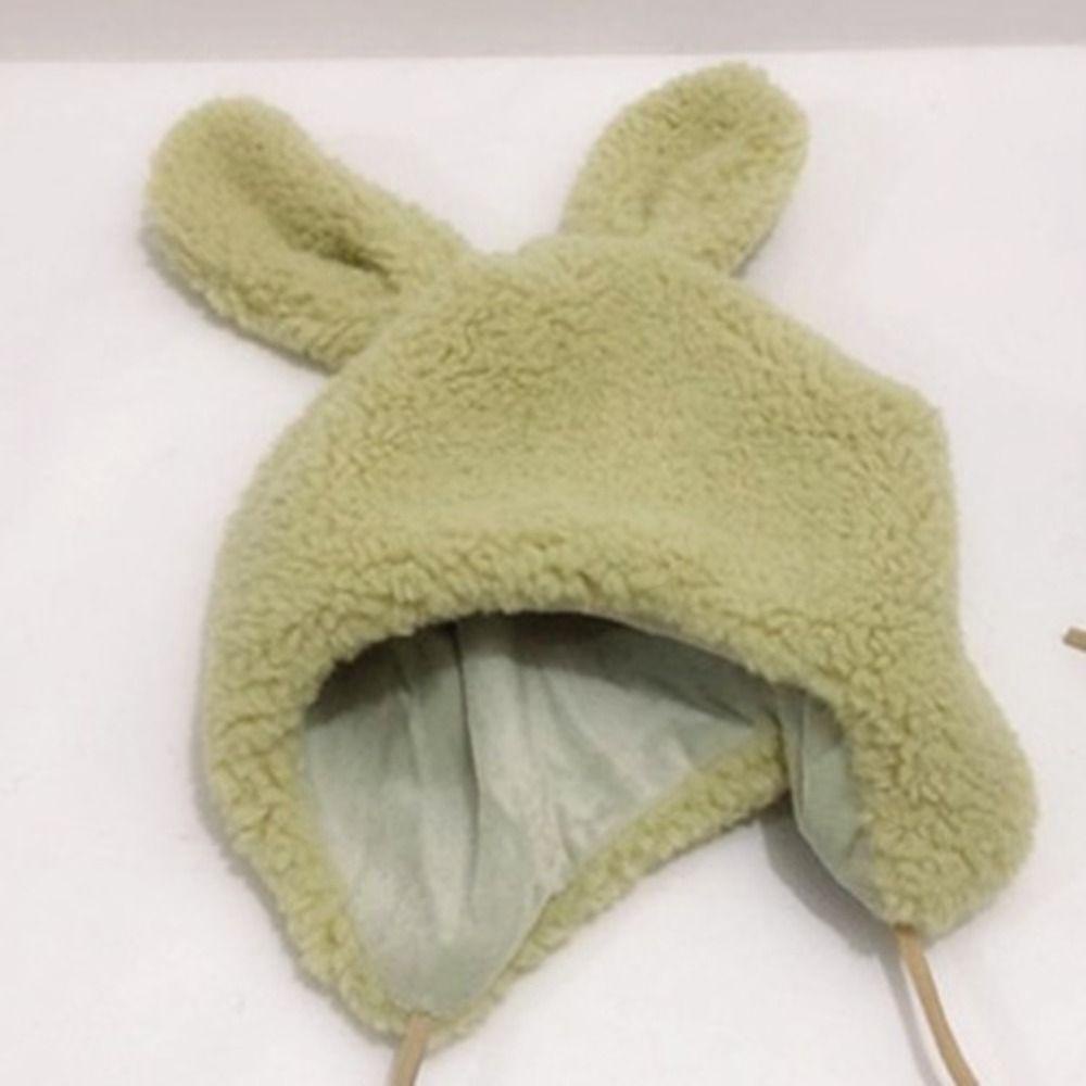 Mũ Len Dày Dặn Giữ Ấm Tai Thỏ Màu Trơn Dễ Thương Cho Bé Gái