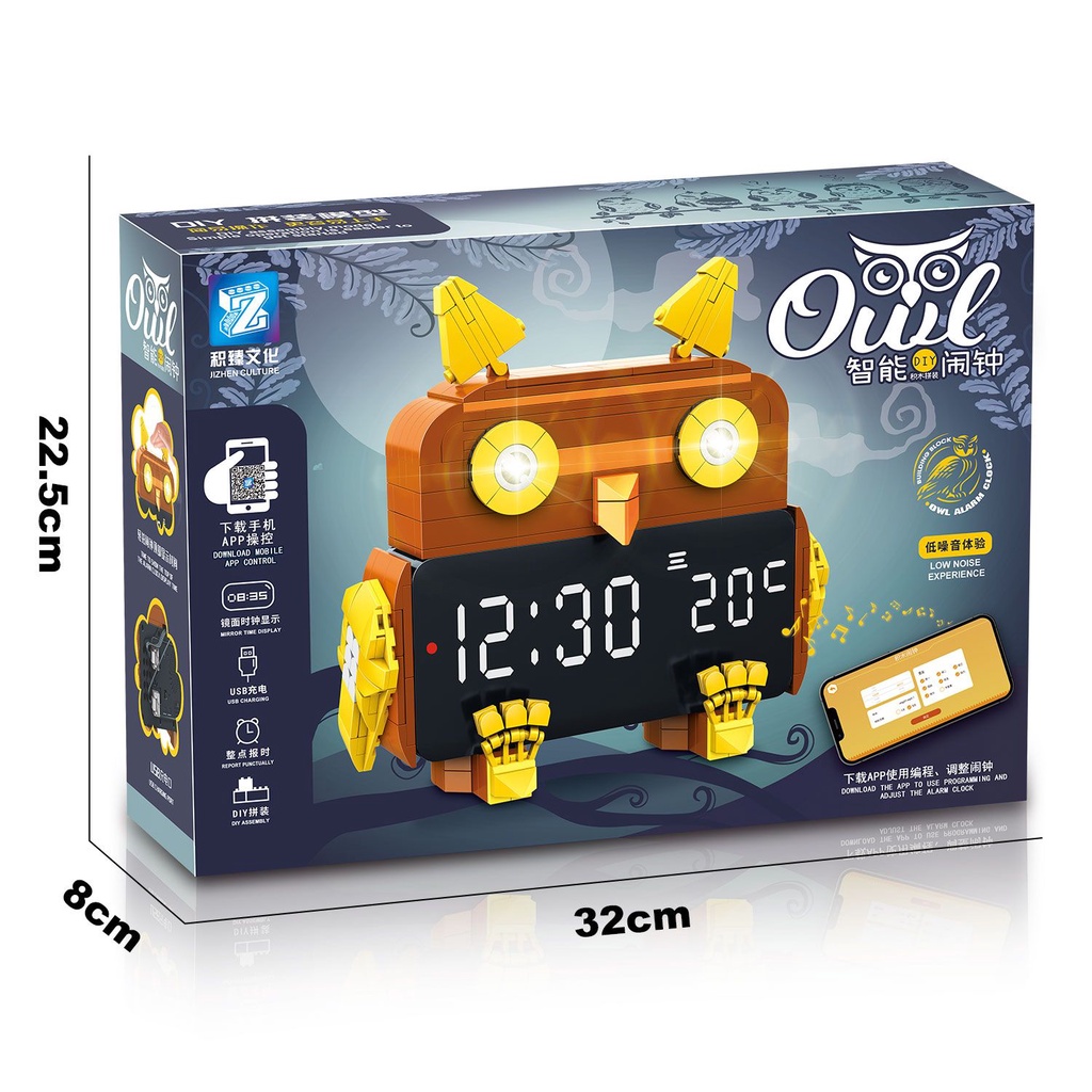 Đồng Hồ Báo Thức Lắp Ráp Lego Hình Chim Cú Đa Năng