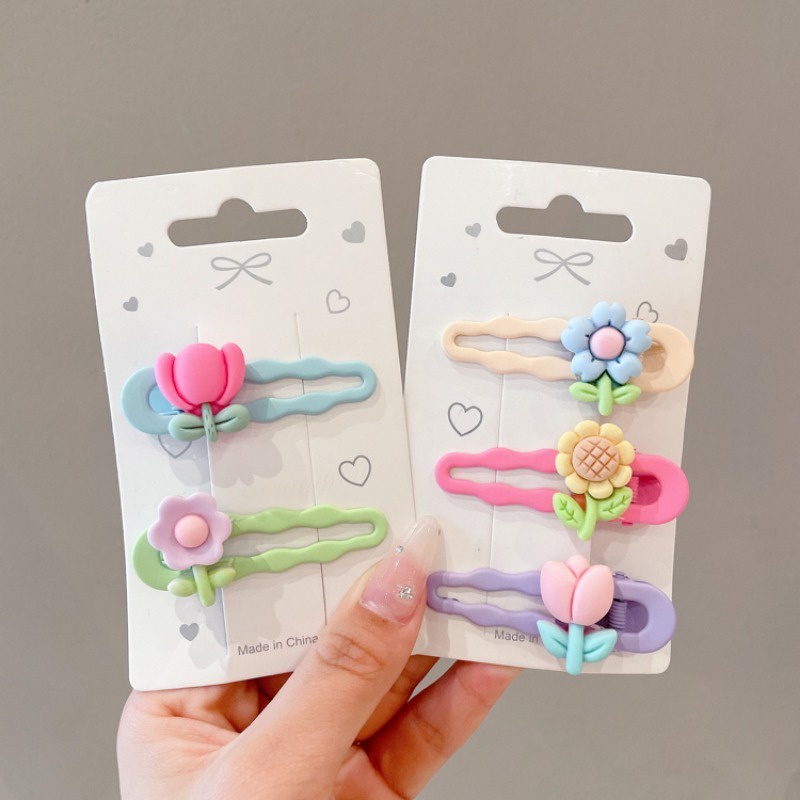 Kẹp Tóc Mái Bằng Nhựa Màu Kẹo Họa Tiết Hoa Dễ Thương Cho Bé Gái