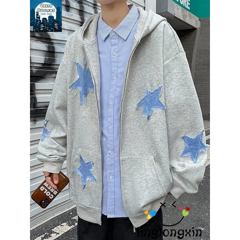 Áo Hoodie Tay Dài Có Khóa Kéo In Họa Tiết Ngôi Sao Linglongxi2 Cho Nữ