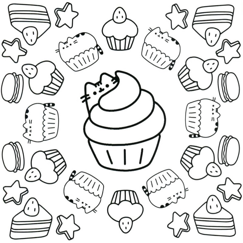 Pusheen Cat - Set 10 Tờ Tranh Tô Màu A4 A5 Dành Cho Màu Sáp, Màu Chì - MANGA ANIME COMIC tô màu