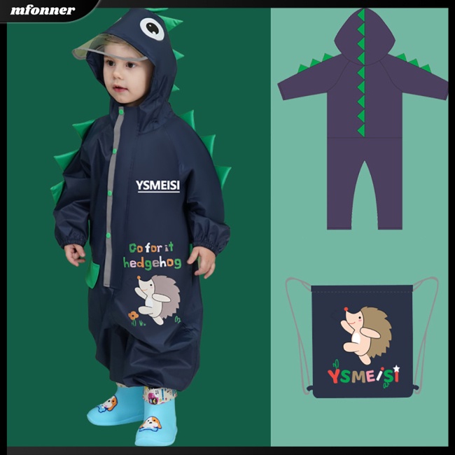 Áo Mưa Liền Thân Có Mũ Trùm Họa Tiết Hoạt Hình Phản Quang Xinh Xắn Dành Cho Bé