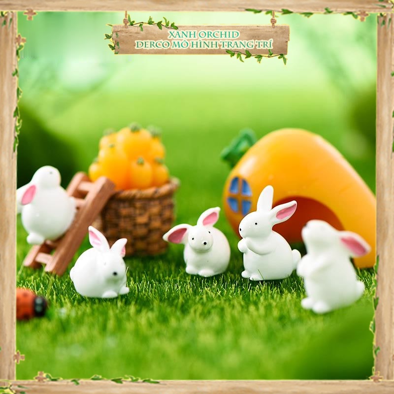 ​Mô Hình Tiểu Cảnh "Thỏ Trắng Nhỏ" Trang Trí Sen Đá, Sân Vườn/ Chậu Cây, DYI, Terrarium