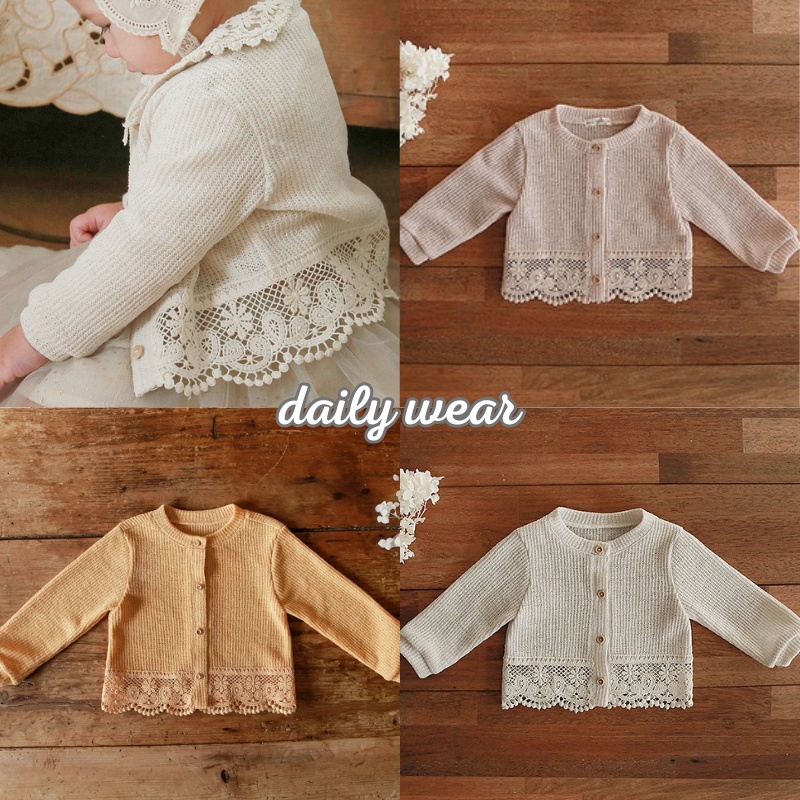 Áo Khoác Cardigan Chống Nắng Phối Ren Thoáng Khí Phong Cách Hàn Quốc Cho Bé Gái