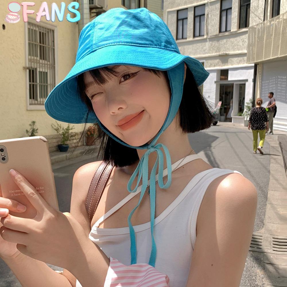 Fans strap bucket hats, show face lace-up women's caps, fashion sun protection wide-brimmed breathable basin hat ladies