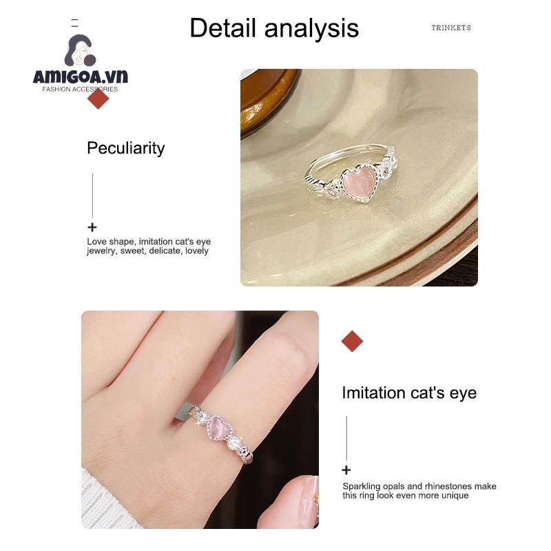 ✨✨Nhẫn Hở Hình Trái Tim Đính Đá Zircon Mắt Mèo Thời Trang Cho Nữ