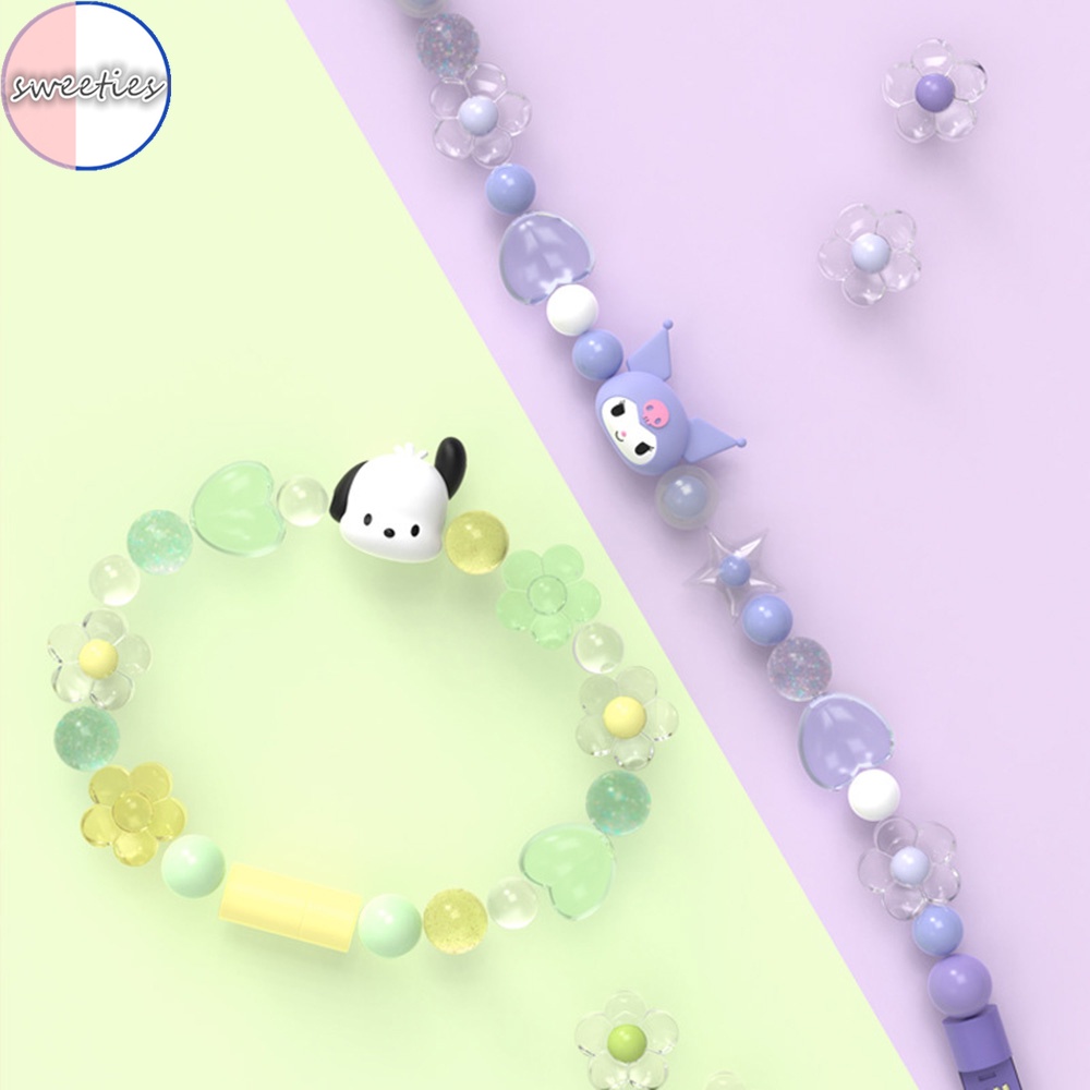 2 trong 1 sanrio kuromi phim hoạt hình hạt dễ thương sạc dữ liệu cáp usb vòng đeo tay phù hợp với ios type-c