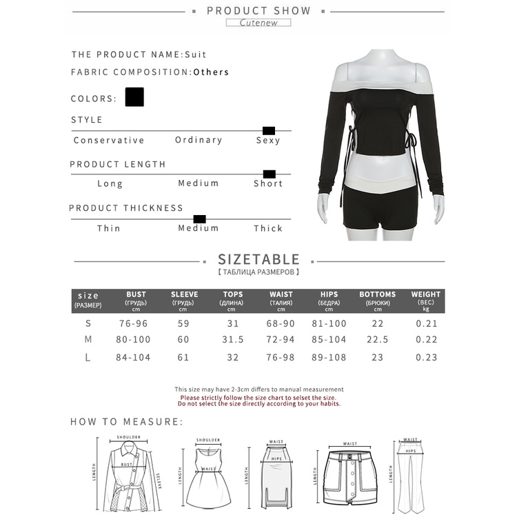 Klalien Set Áo Croptop Trễ Vai Tay Dài + Quần Short Lưng Cao Thời Trang Nữ