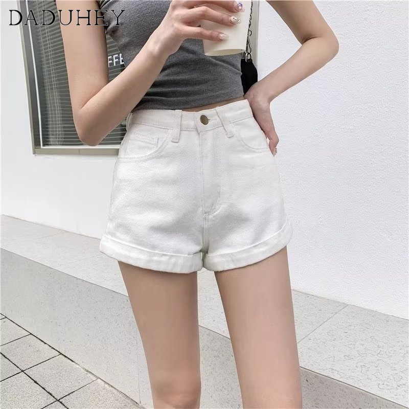 DaDuHey New American Ins High Street Thin Denim Shorts Niche High Waist Loose Wide Leg Pants Hot Pants