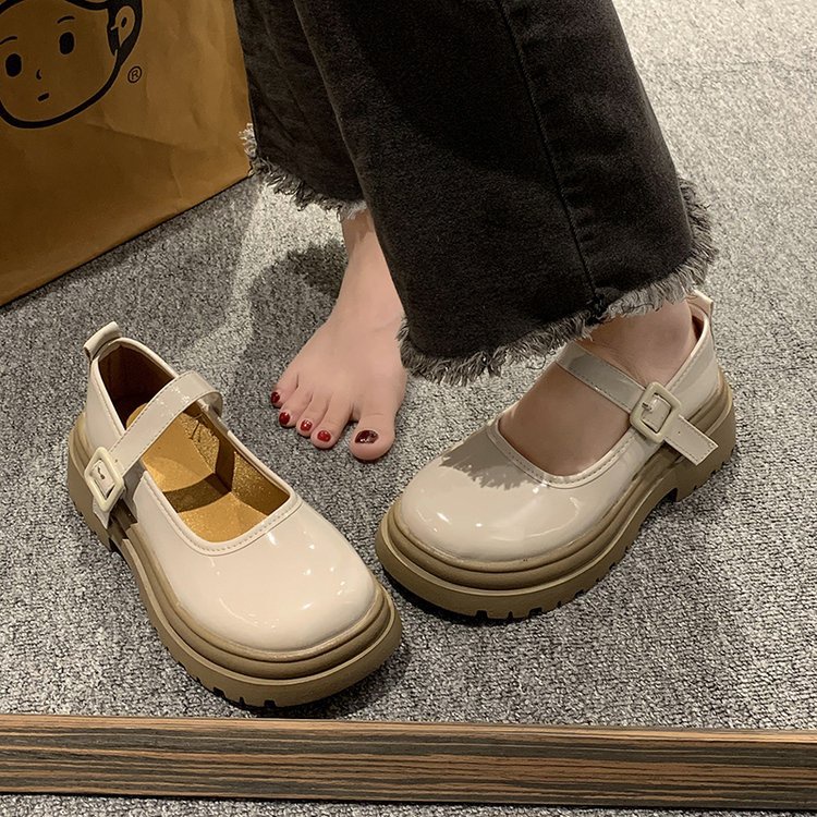 Mary jane shoe woman 2023 mới đế dày chiều cao tròn ngón chân nhỏ cô gái giày da