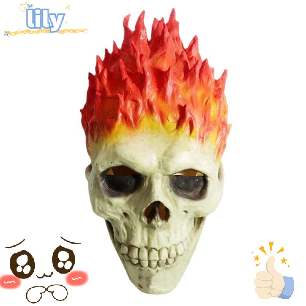 Lily skull flame, cosplay masquerade latex ghost face knight headgear, facial makeup flame skull headgear halloween