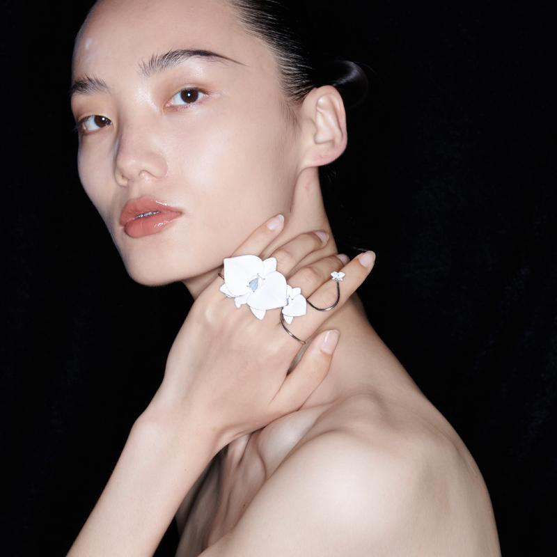 Joint orchid ring mở có thể điều chỉnh bộ nhẫn kết hợp men pha lê