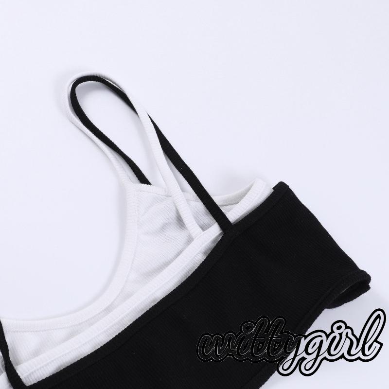 Witty-women Áo hai dây không tay áo hở lưng vá mỏng vừa vặn tập luyện vest cho party club