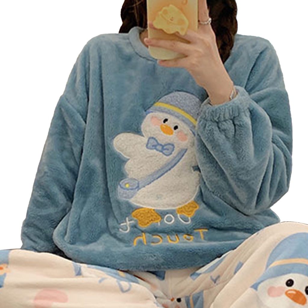 Bộ đồ ngủ nữ fluffy kawaii leisure loose two-piece sleepwear set