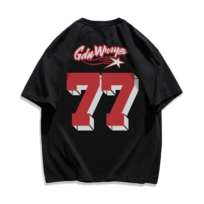 Áo thun FASHMILY 100% cotton dáng rộng tay ngắn họa tiết 77 phong cách Hàn Quốc thời trang mùa hè dành cho nữ