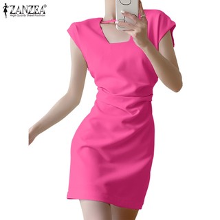 Zanzea phụ nữ thời trang hàn quốc cổ vuông tay ngắn eo váy