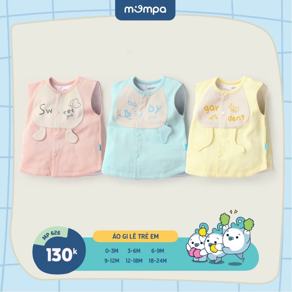 Áo gile cho bé sơ sinh Mompa 0-24 tháng cúc giữa vải cotton nỉ giữ ấm mềm mại thoáng khí MP 626