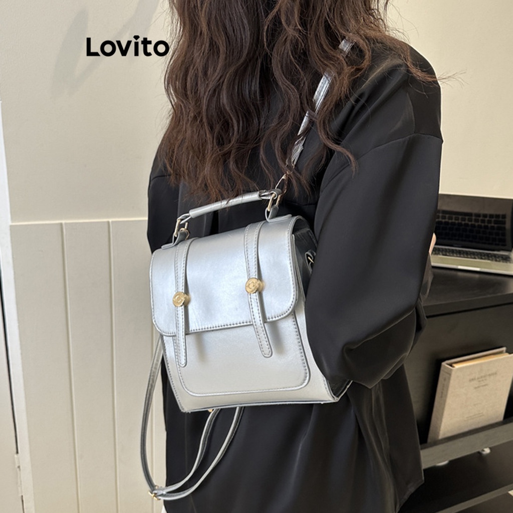 Balo Lovito màu trơn phối kim loại phong cách Preppy cho nữ L60AD122
