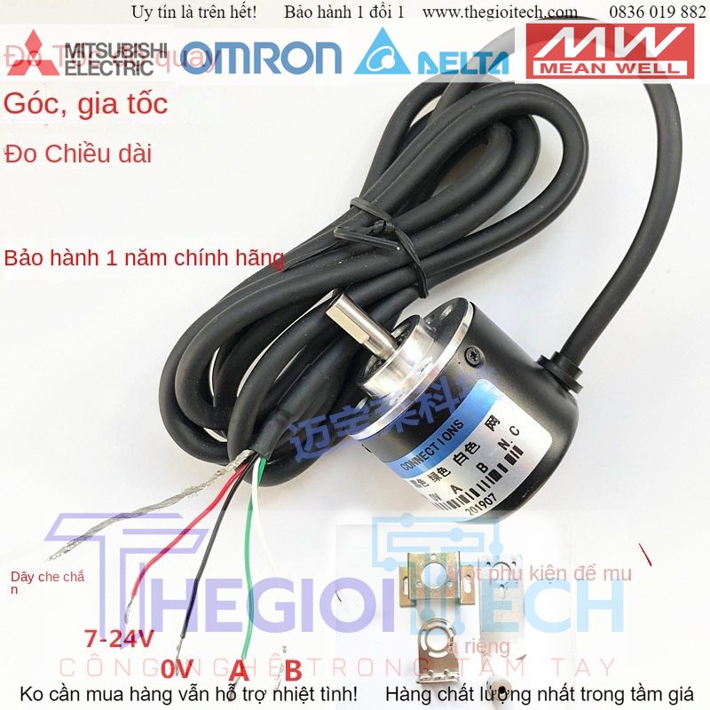 Encoder AB 400 Xung 5-24V NPN Trục 6MM GTA3806-1000 Hai Dây Xung Pha AB - PNP Đẩy Kéo (7-24V)