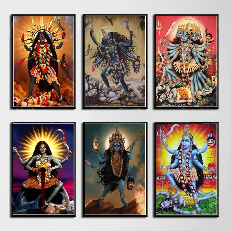 Vintage Hiện Đại Trừu Tượng Nữ Thần Kali Jay Maa godde Poster Poster In Hình Nghệ Thuật Treo Tường T