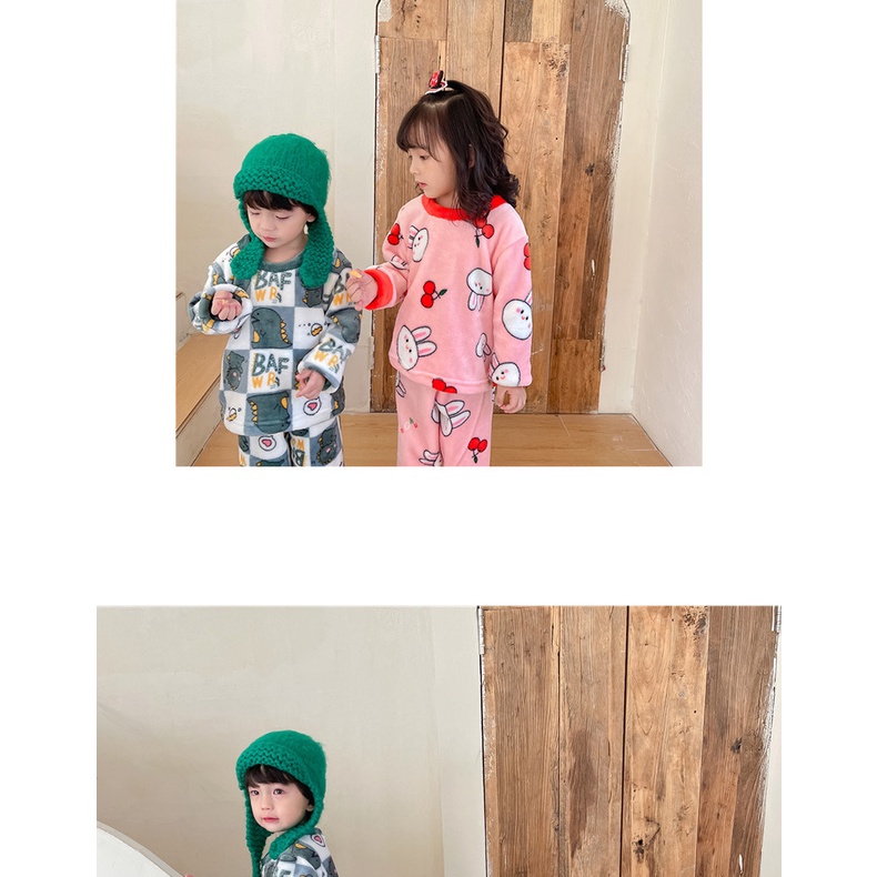 80-160cm Trẻ Em Thu Đông Bộ Đồ Ngủ Flannel Bé Gái Lót Lông Cừu Dày Quần Áo Gia Đình Bé Trai Bộ Đồ Lót Giữ Nhiệt