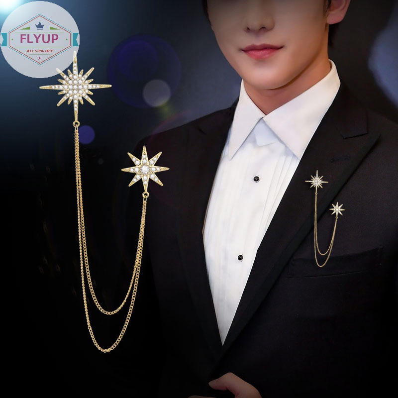 Flyup phụ nữ đàn ông chuỗi sao trâm cài ghim thời trang cổ điển kim loại rhinestone trang sức mặt dây chuyền phụ nữ của nam giới bên trâm quà tặng vn